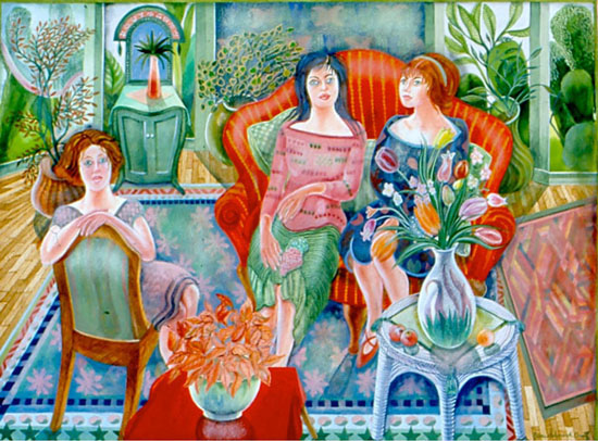 interior arrangement with three girls